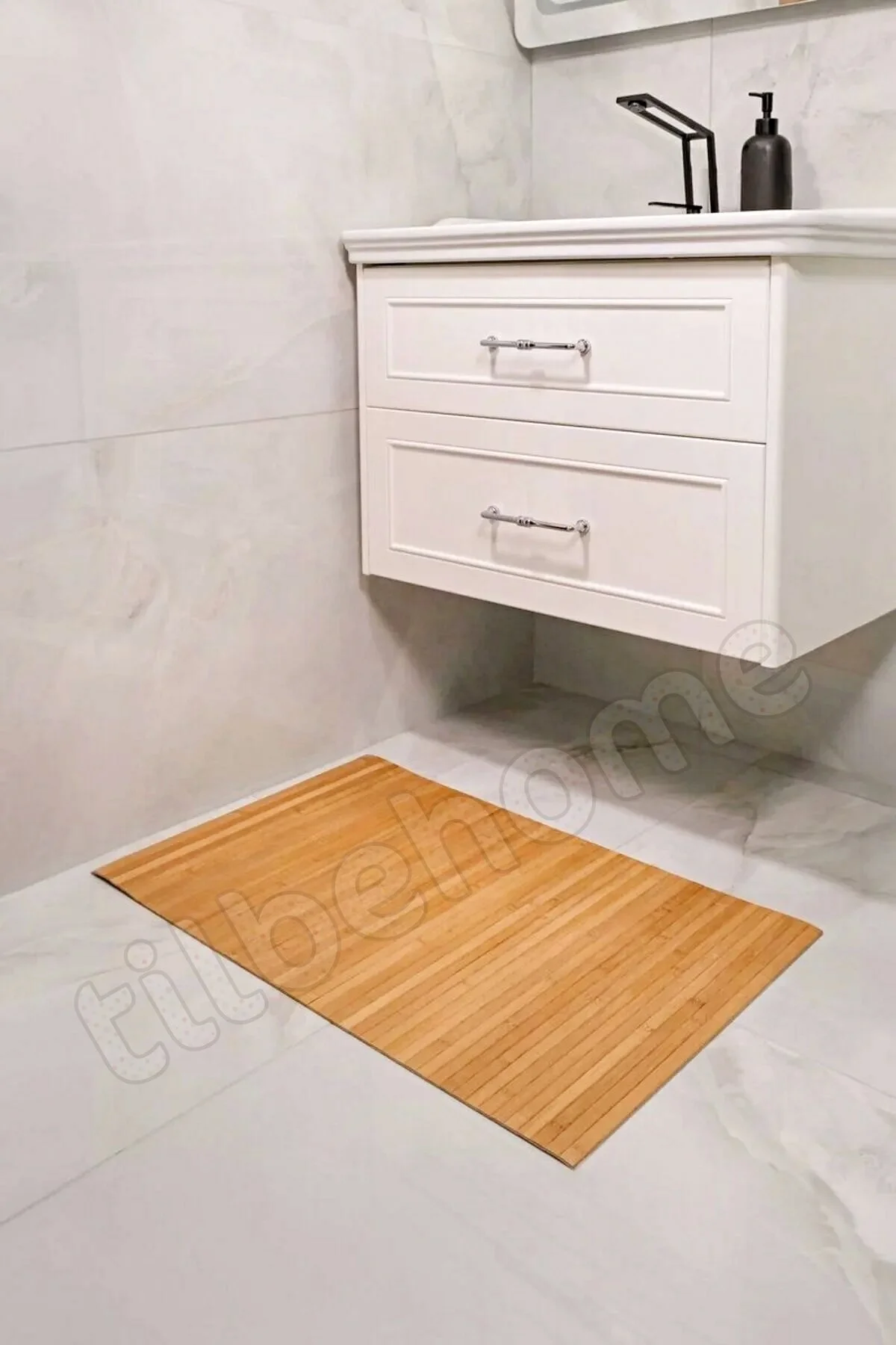 2'li Naturel Bambu Banyo & Mutfak Matı (40x70 cm) – Kaydırmaz Çamaşır Makinesi Örtüsü & Bulaşık Kurutma Matı - Görsel 2