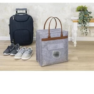 Deri Kulplu Keçe Ayakkabı Seyahat Çantası – 35x22x40 cm Çok Amaçlı Düzenleyici Hurç