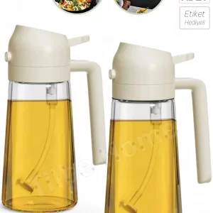 2'li Çift Fonksiyonlu Cam Yağdanlık & Yağ Spreyi Seti – 550 ml