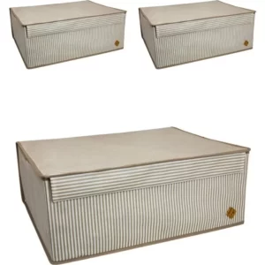 3'lü Baza Altı Çamaşır Saklama Kutu Hurç – 50x40x19 cm Silinebilir Özel Kumaş Organizer
